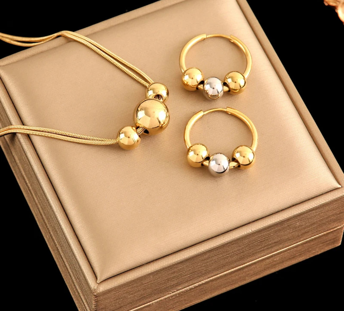 18k Gold Filled Beaded Necklace & Earring set