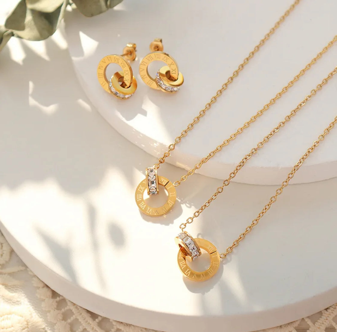 18k Gold filled CZ Necklace and stud earring set for women