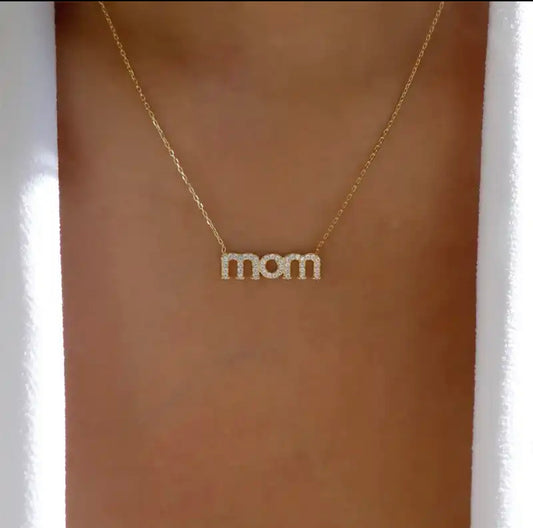 Diamond Mom Script Necklace