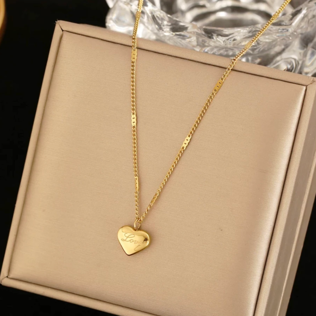 Puffed Heart 'Love' Necklace