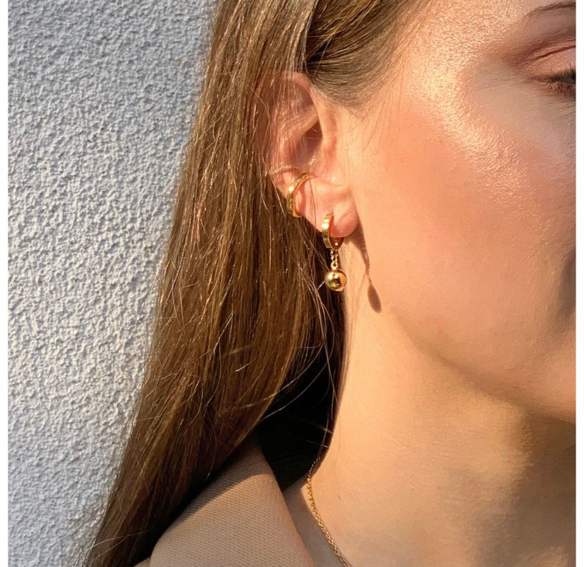 18k Gold Ball huggie earrings