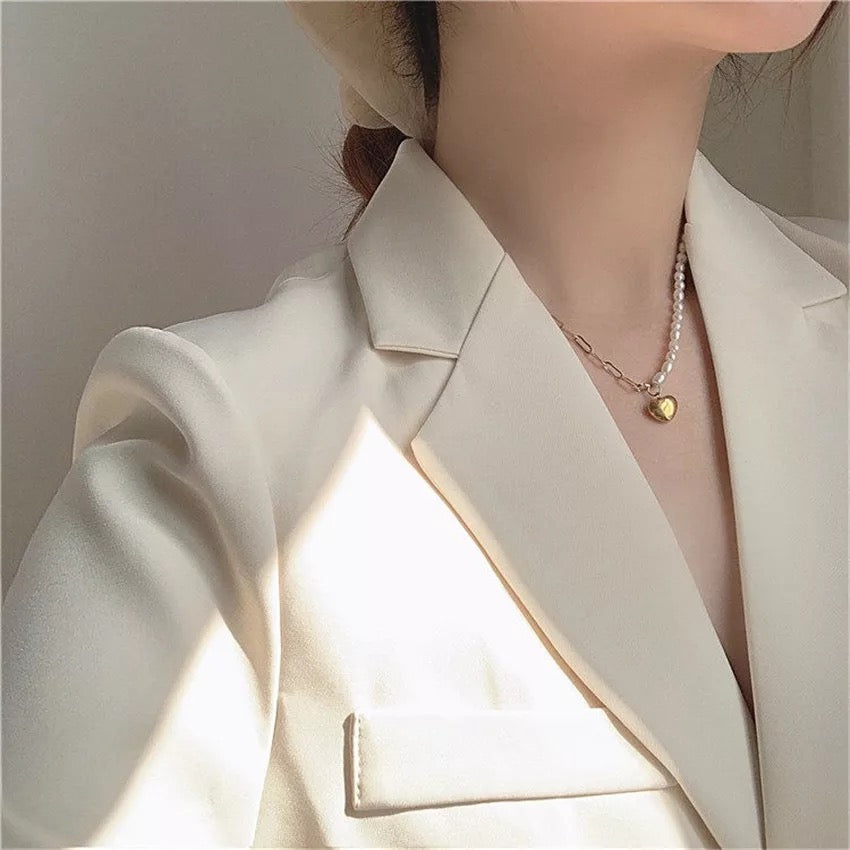 Paperclip Pearl Heart Necklace