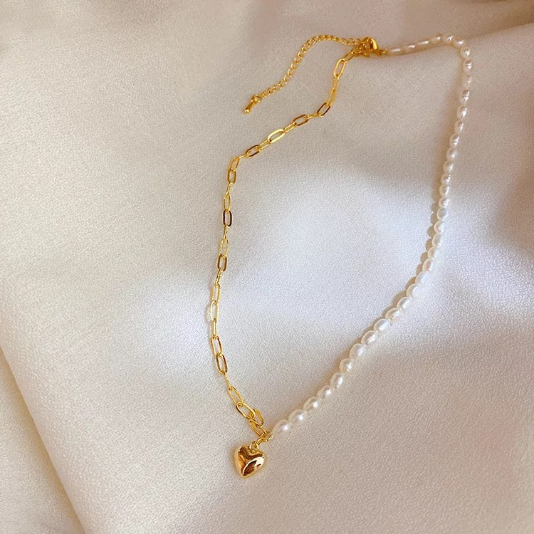 Paperclip Pearl Heart Necklace