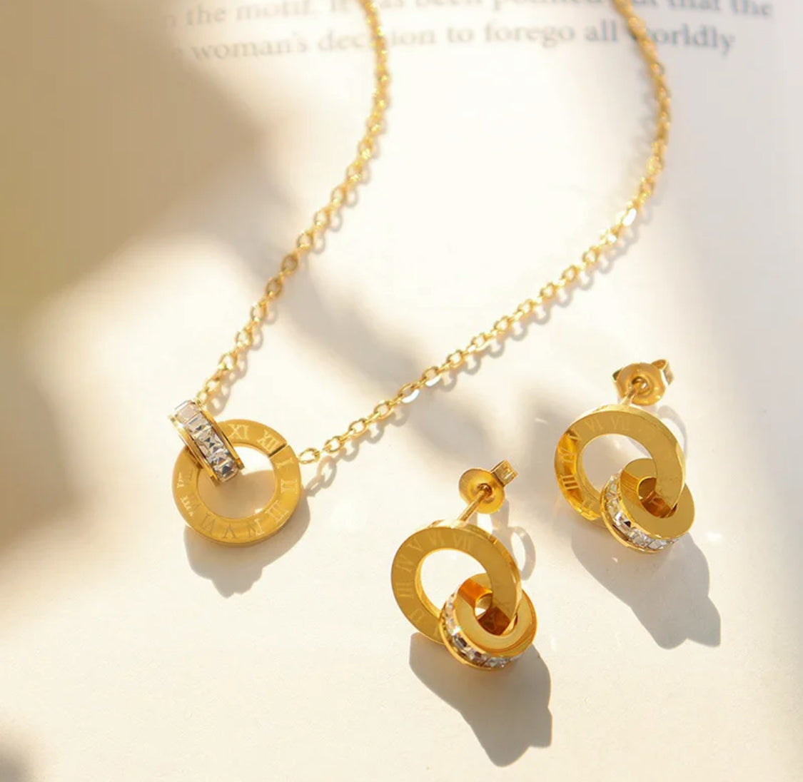 18k Gold filled CZ Necklace and stud earring set for women