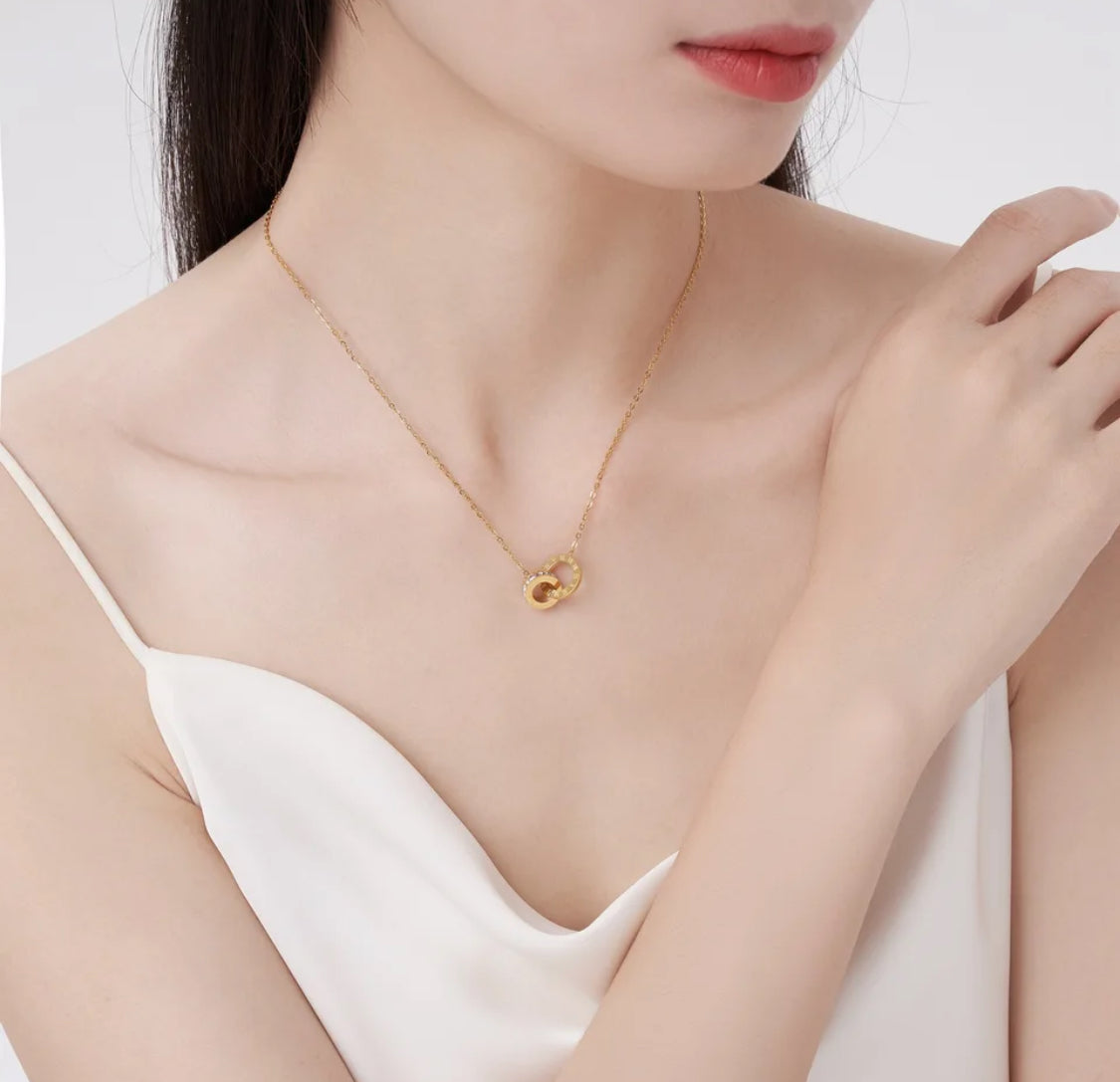 18k Gold filled CZ Necklace and stud earring set for women