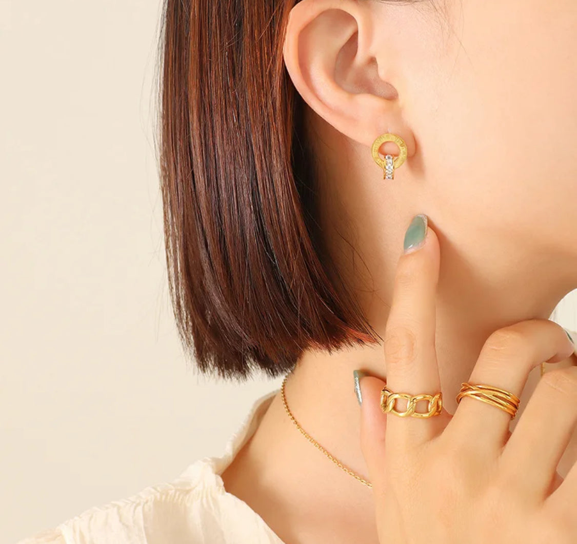 18k Gold filled CZ Necklace and stud earring set for women