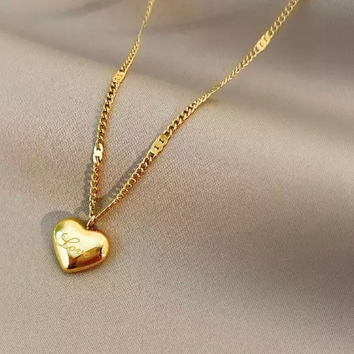 Puffed Heart 'Love' Necklace