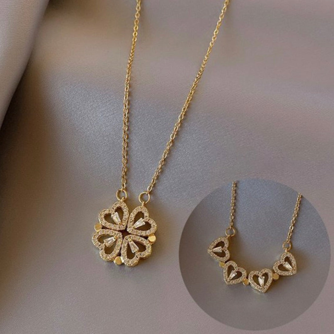 18k Gold Clover Magnetic Necklace