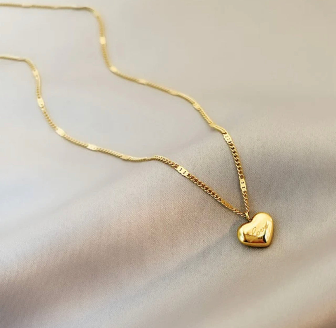 Puffed Heart 'Love' Necklace